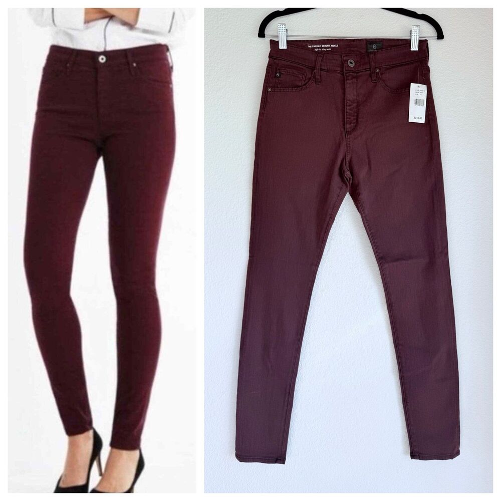 NEW AG Jeans Farrah Ankle Seamless Mid Rise Skinny Ankle Jeans in Burgundy Sz 27